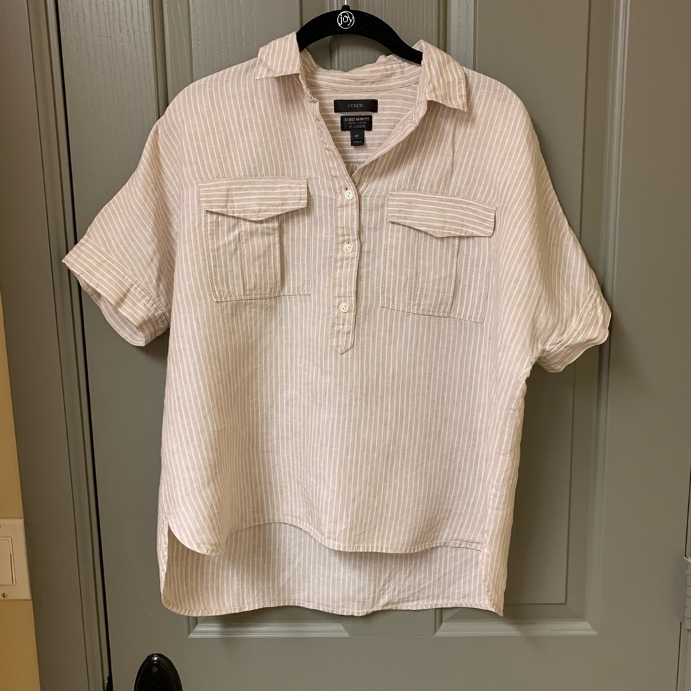J. Crew Cream and White Striped Lightweight Linen-Blend Pullover Shirt